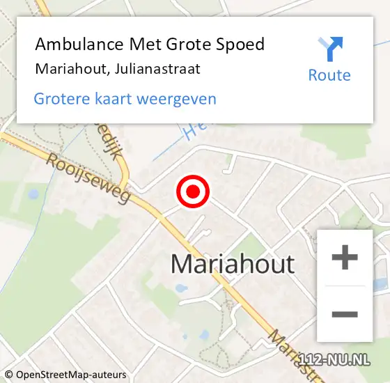 Locatie op kaart van de 112 melding: Ambulance Met Grote Spoed Naar Mariahout, Julianastraat op 19 juli 2015 23:26