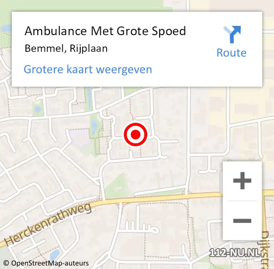 Locatie op kaart van de 112 melding: Ambulance Met Grote Spoed Naar Bemmel, Rijplaan op 20 juli 2015 02:37