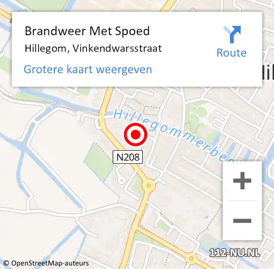 Locatie op kaart van de 112 melding: Brandweer Met Spoed Naar Hillegom, Vinkendwarsstraat op 20 juli 2015 02:51