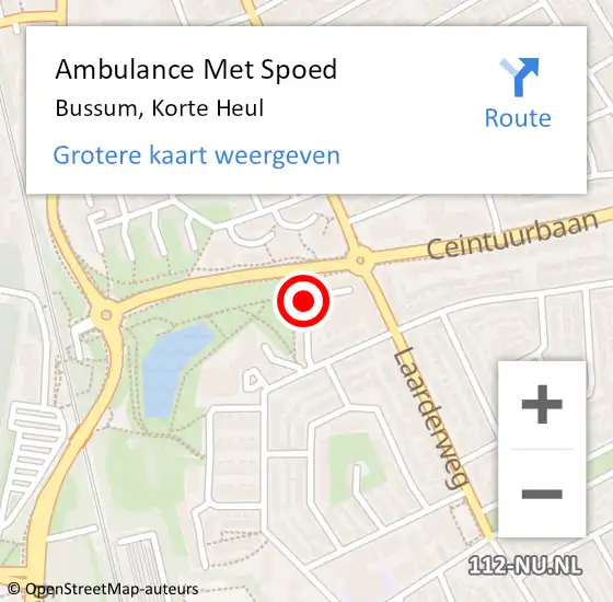 Locatie op kaart van de 112 melding: Ambulance Met Spoed Naar Bussum, Korte Heul op 20 juli 2015 08:30