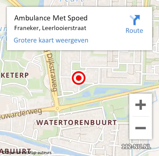 Locatie op kaart van de 112 melding: Ambulance Met Spoed Naar Franeker, Leerlooierstraat op 20 juli 2015 11:03