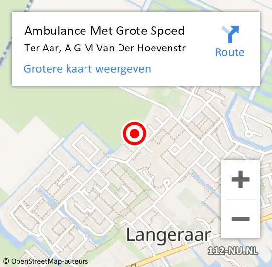 Locatie op kaart van de 112 melding: Ambulance Met Grote Spoed Naar Ter Aar, A G M Van Der Hoevenstr op 20 juli 2015 12:04