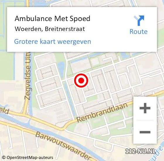 Locatie op kaart van de 112 melding: Ambulance Met Spoed Naar Woerden, Breitnerstraat op 20 juli 2015 13:07