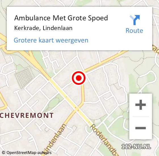 Locatie op kaart van de 112 melding: Ambulance Met Grote Spoed Naar Kerkrade, Lindenlaan op 20 juli 2015 13:46