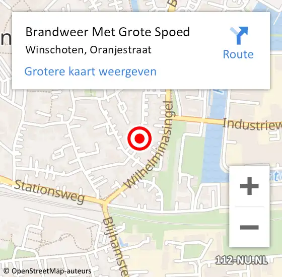 Locatie op kaart van de 112 melding: Brandweer Met Grote Spoed Naar Winschoten, Oranjestraat op 20 juli 2015 14:00