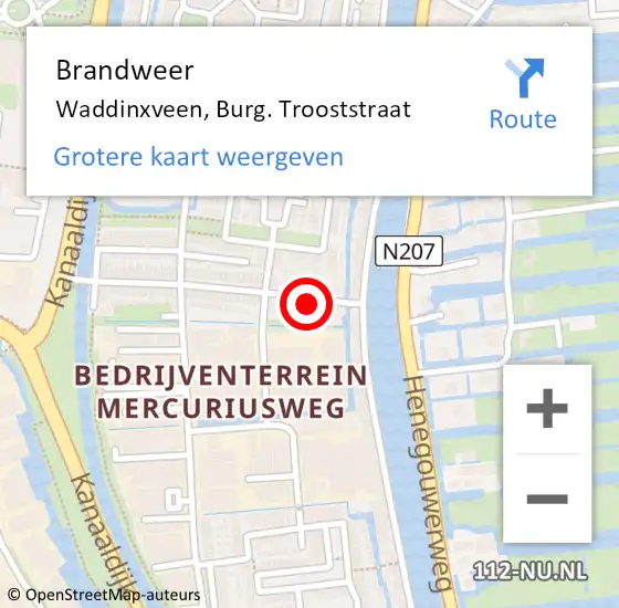 Locatie op kaart van de 112 melding: Brandweer Waddinxveen, Burg. Trooststraat op 20 juli 2015 14:08