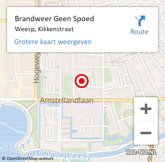 Locatie op kaart van de 112 melding: Brandweer Geen Spoed Naar Weesp, Kikkenstraat op 20 juli 2015 14:23