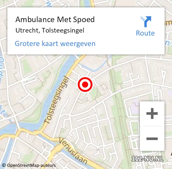 Locatie op kaart van de 112 melding: Ambulance Met Spoed Naar Utrecht, Tolsteegsingel op 20 juli 2015 17:20