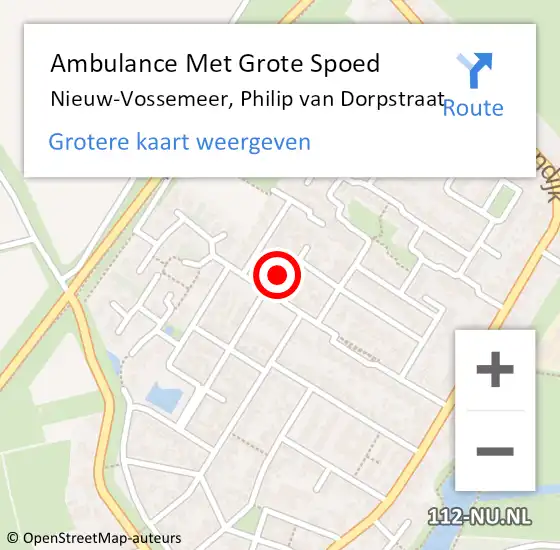 Locatie op kaart van de 112 melding: Ambulance Met Grote Spoed Naar Nieuw-Vossemeer, Philip van Dorpstraat op 12 september 2013 20:09