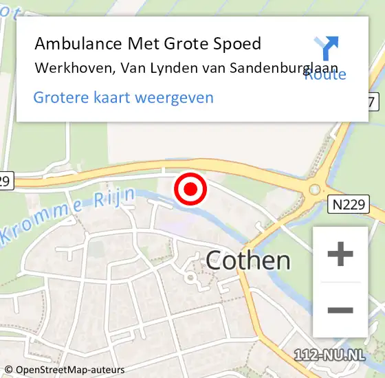 Locatie op kaart van de 112 melding: Ambulance Met Grote Spoed Naar Werkhoven, Van Lynden van Sandenburglaan op 20 juli 2015 18:30