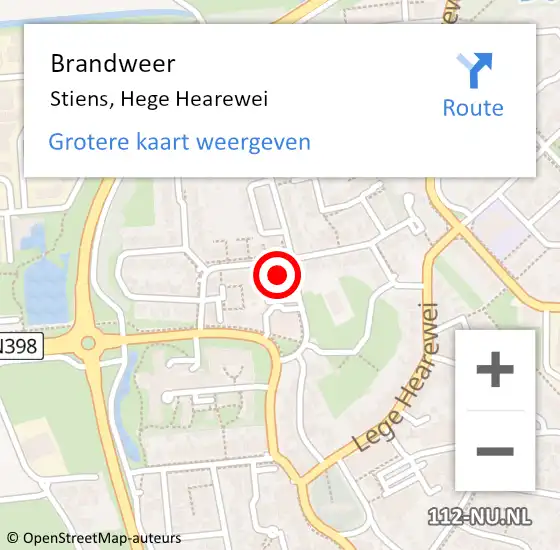 Locatie op kaart van de 112 melding: Brandweer Stiens, Hege Hearewei op 20 juli 2015 19:12