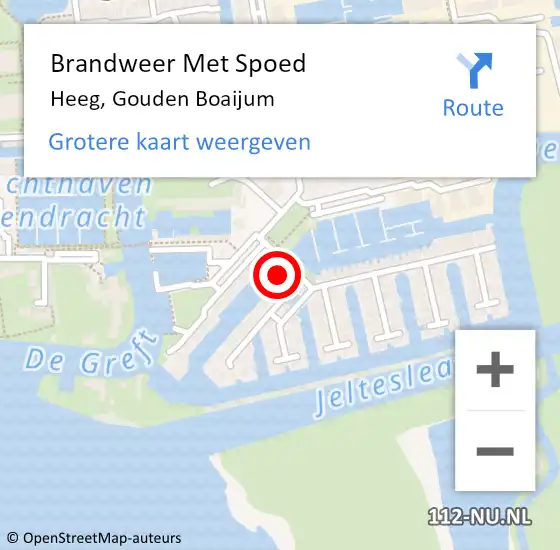 Locatie op kaart van de 112 melding: Brandweer Met Spoed Naar Heeg, Gouden Boaijum op 20 juli 2015 21:05