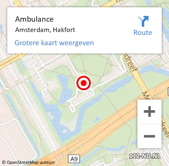 Locatie op kaart van de 112 melding: Ambulance Amsterdam, Hakfort op 20 juli 2015 21:29