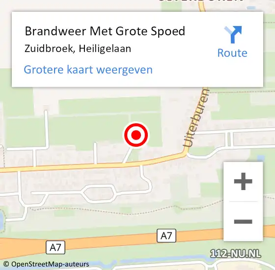 Locatie op kaart van de 112 melding: Brandweer Met Grote Spoed Naar Zuidbroek, Heiligelaan op 20 juli 2015 23:06