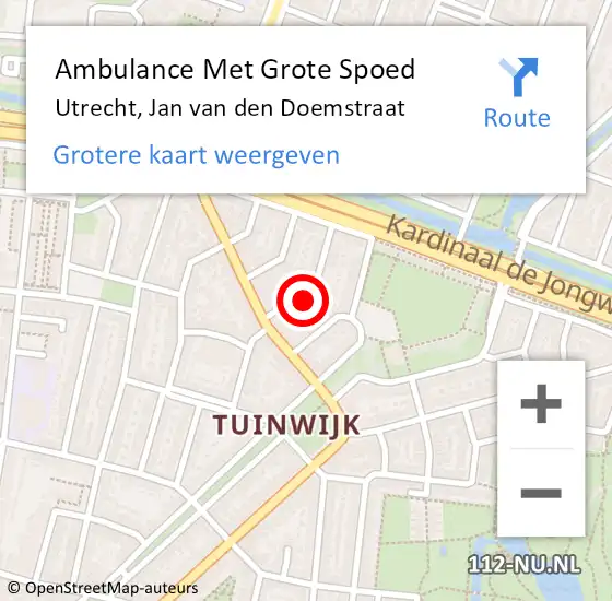 Locatie op kaart van de 112 melding: Ambulance Met Grote Spoed Naar Utrecht, Jan van den Doemstraat op 20 juli 2015 23:31