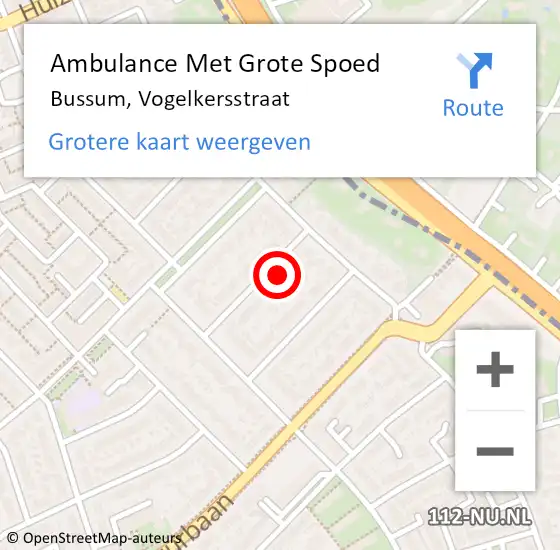 Locatie op kaart van de 112 melding: Ambulance Met Grote Spoed Naar Bussum, Vogelkersstraat op 21 juli 2015 06:52