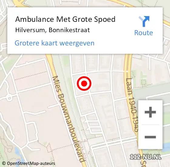 Locatie op kaart van de 112 melding: Ambulance Met Grote Spoed Naar Hilversum, Bonnikestraat op 21 juli 2015 08:40