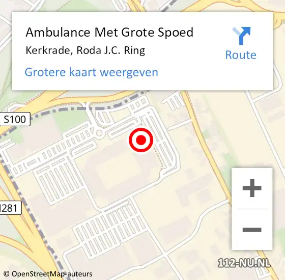 Locatie op kaart van de 112 melding: Ambulance Met Grote Spoed Naar Kerkrade, Roda J.C. Ring op 21 juli 2015 08:49