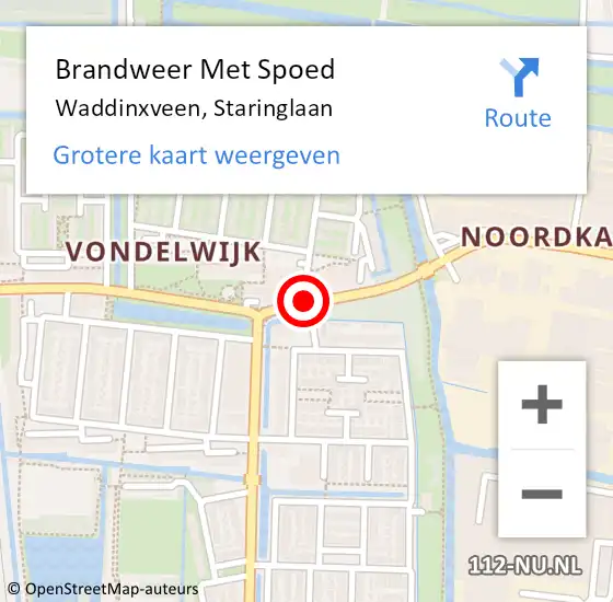 Locatie op kaart van de 112 melding: Brandweer Met Spoed Naar Waddinxveen, Staringlaan op 21 juli 2015 09:36