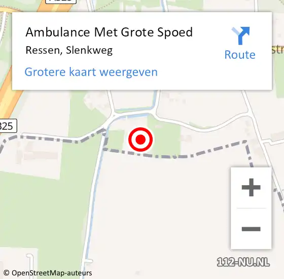 Locatie op kaart van de 112 melding: Ambulance Met Grote Spoed Naar Ressen, Slenkweg op 21 juli 2015 10:20