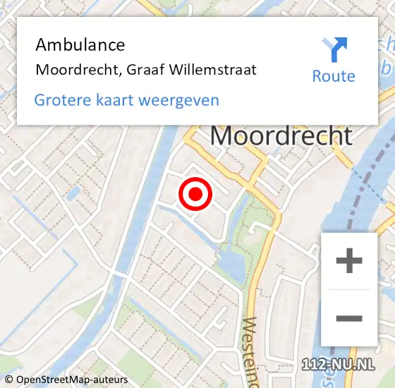 Locatie op kaart van de 112 melding: Ambulance Moordrecht, Graaf Willemstraat op 21 juli 2015 10:26