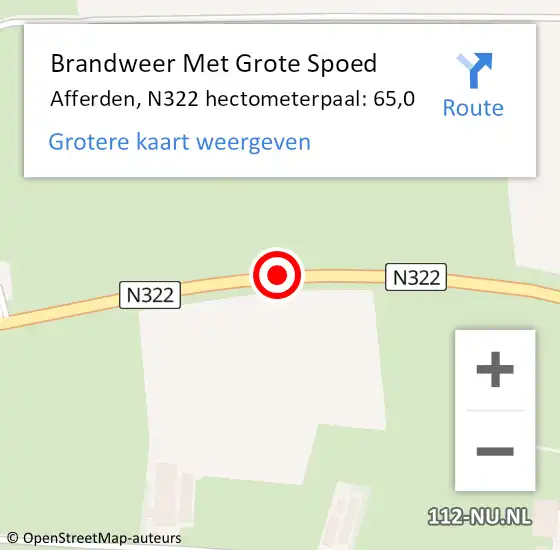 Locatie op kaart van de 112 melding: Brandweer Met Grote Spoed Naar Afferden, N322 op 21 juli 2015 11:16