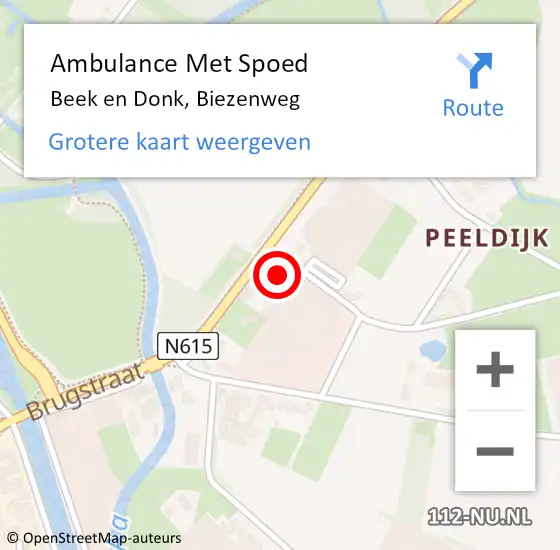 Locatie op kaart van de 112 melding: Ambulance Met Spoed Naar Beek en Donk, Biezenweg op 21 juli 2015 13:57