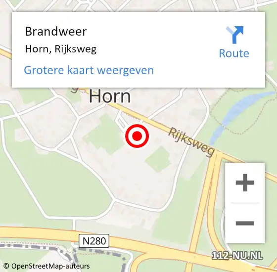 Locatie op kaart van de 112 melding: Brandweer Horn, Rijksweg op 21 juli 2015 14:23