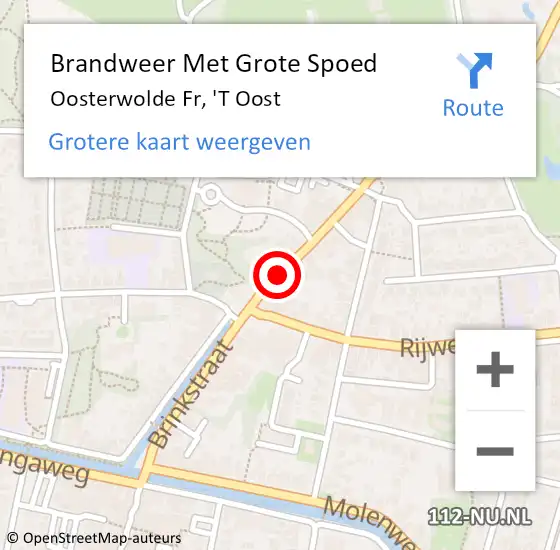 Locatie op kaart van de 112 melding: Brandweer Met Grote Spoed Naar Oosterwolde Fr, 'T Oost op 21 juli 2015 15:26