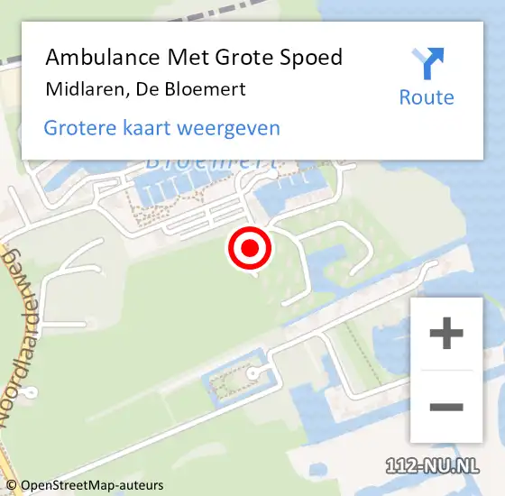 Locatie op kaart van de 112 melding: Ambulance Met Grote Spoed Naar Midlaren, De Bloemert op 14 november 2013 19:26