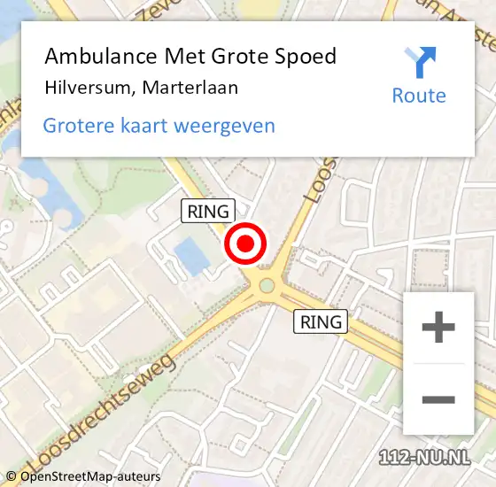 Locatie op kaart van de 112 melding: Ambulance Met Grote Spoed Naar Hilversum, Marterlaan op 21 juli 2015 15:44