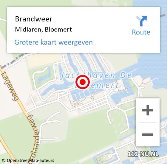 Locatie op kaart van de 112 melding: Brandweer Midlaren, Bloemert op 14 november 2013 19:31