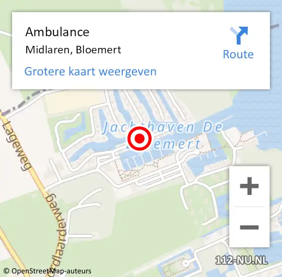 Locatie op kaart van de 112 melding: Ambulance Midlaren, Bloemert op 14 november 2013 19:37