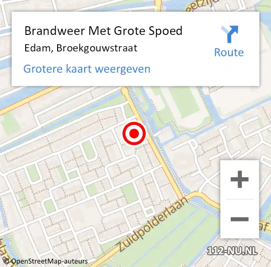 Locatie op kaart van de 112 melding: Brandweer Met Grote Spoed Naar Edam, Broekgouwstraat op 21 juli 2015 19:11