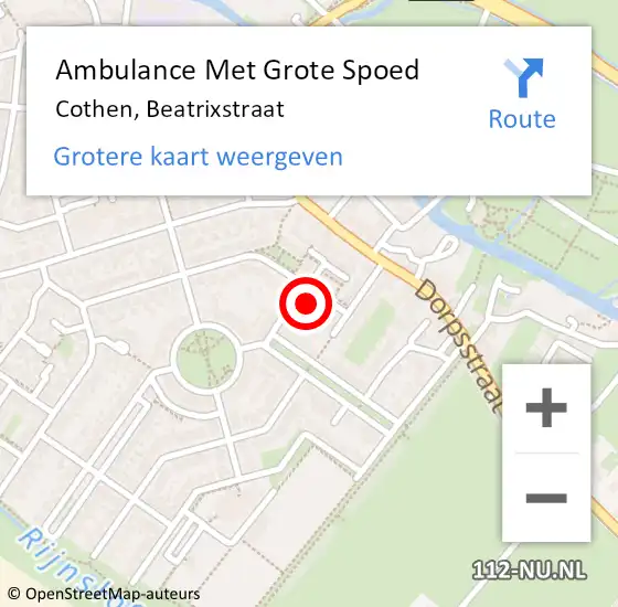 Locatie op kaart van de 112 melding: Ambulance Met Grote Spoed Naar Cothen, Beatrixstraat op 21 juli 2015 19:15