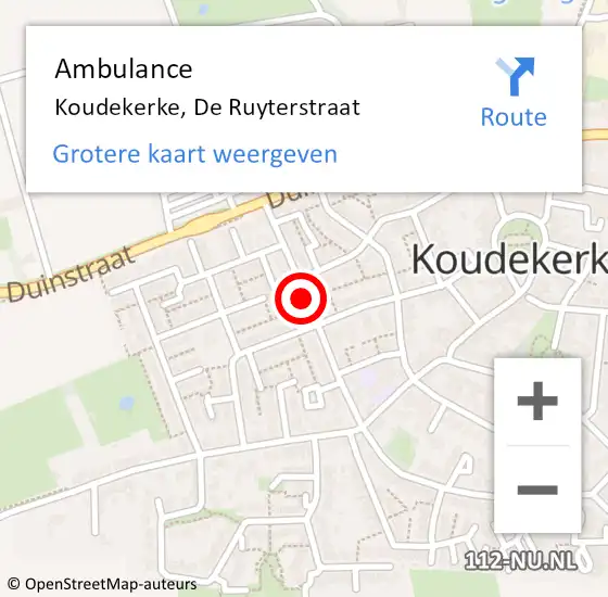 Locatie op kaart van de 112 melding: Ambulance Koudekerke, De Ruyterstraat op 21 juli 2015 19:23