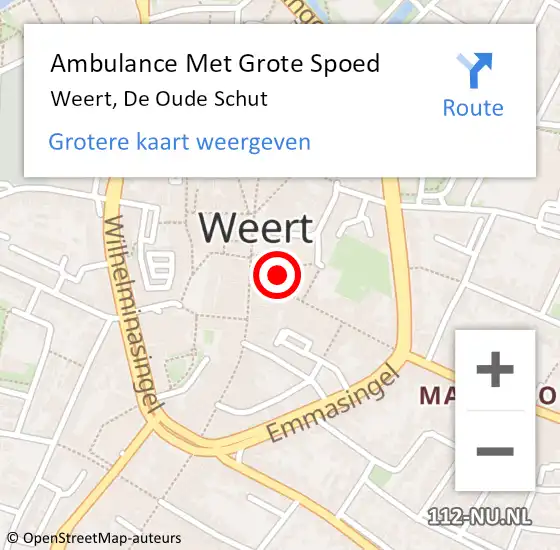 Locatie op kaart van de 112 melding: Ambulance Met Grote Spoed Naar Weert, De Oude Schut op 12 september 2013 20:21