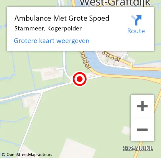 Locatie op kaart van de 112 melding: Ambulance Met Grote Spoed Naar Starnmeer, Kogerpolder op 21 juli 2015 20:00