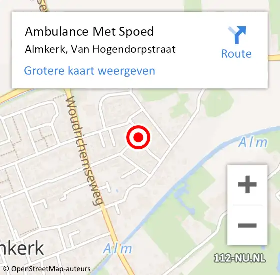 Locatie op kaart van de 112 melding: Ambulance Met Spoed Naar Almkerk, Van Hogendorpstraat op 21 juli 2015 20:20