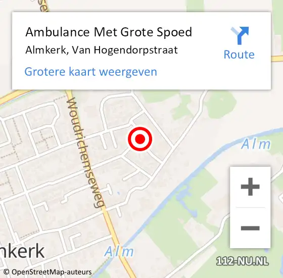 Locatie op kaart van de 112 melding: Ambulance Met Grote Spoed Naar Almkerk, Van Hogendorpstraat op 21 juli 2015 20:22