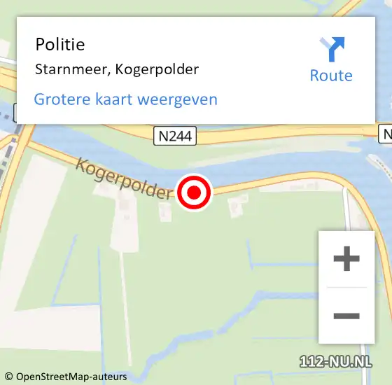 Locatie op kaart van de 112 melding: Politie Starnmeer, Kogerpolder op 21 juli 2015 21:04