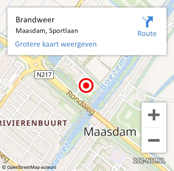 Locatie op kaart van de 112 melding: Brandweer Maasdam, Sportlaan op 21 juli 2015 21:49