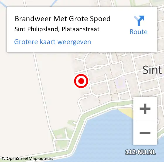 Locatie op kaart van de 112 melding: Brandweer Met Grote Spoed Naar Sint Philipsland, Plataanstraat op 21 juli 2015 21:56