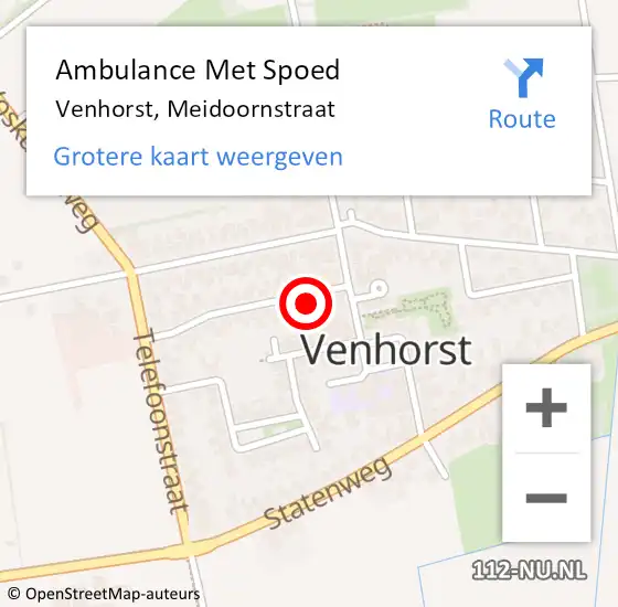 Locatie op kaart van de 112 melding: Ambulance Met Spoed Naar Venhorst, Meidoornstraat op 14 november 2013 19:55