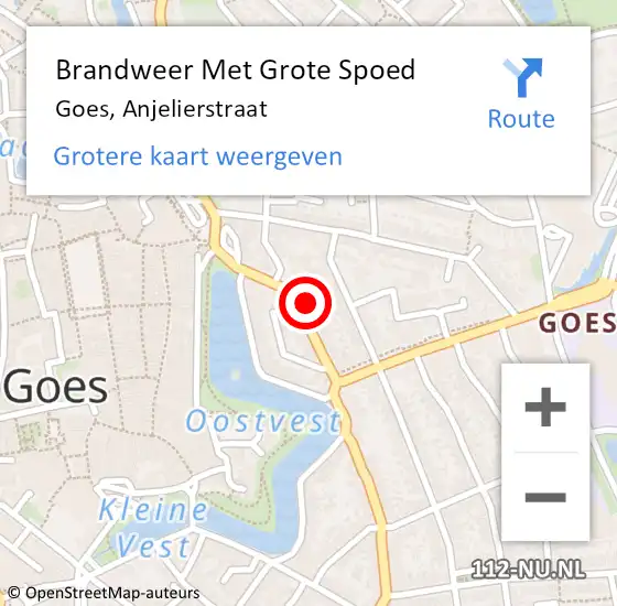 Locatie op kaart van de 112 melding: Brandweer Met Grote Spoed Naar Goes, Anjelierstraat op 22 juli 2015 03:27