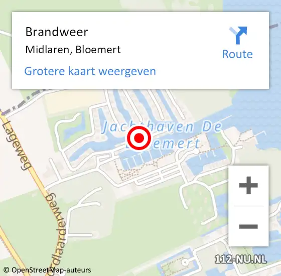 Locatie op kaart van de 112 melding: Brandweer Midlaren, Bloemert op 14 november 2013 20:17