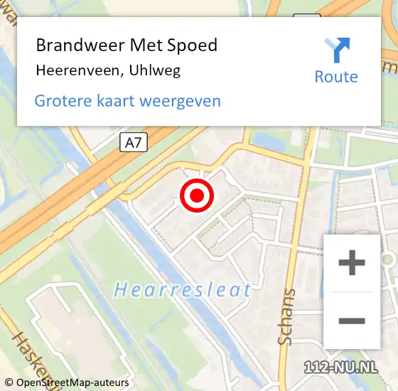 Locatie op kaart van de 112 melding: Brandweer Met Spoed Naar Heerenveen, Uhlweg op 22 juli 2015 06:52