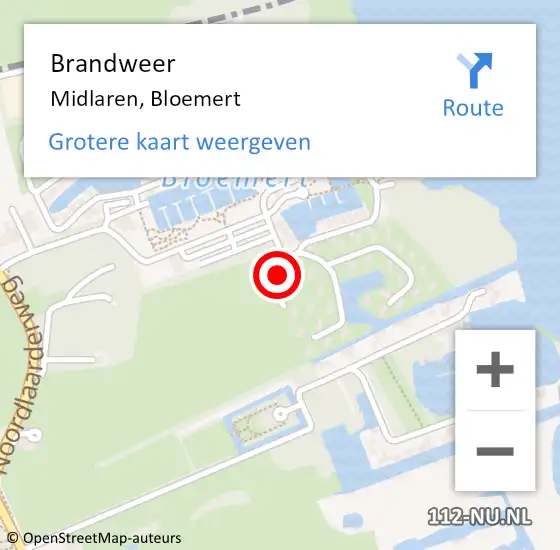Locatie op kaart van de 112 melding: Brandweer Midlaren, Bloemert op 14 november 2013 20:17
