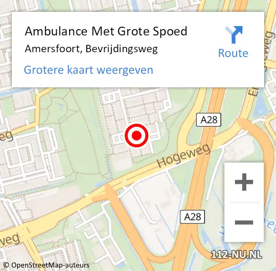 Locatie op kaart van de 112 melding: Ambulance Met Grote Spoed Naar Amersfoort, Bevrijdingsweg op 22 juli 2015 10:45