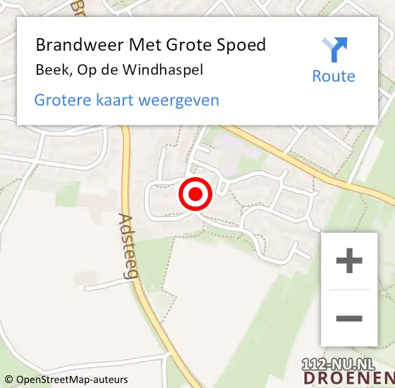 Locatie op kaart van de 112 melding: Brandweer Met Grote Spoed Naar Beek, Op de Windhaspel op 22 juli 2015 11:07